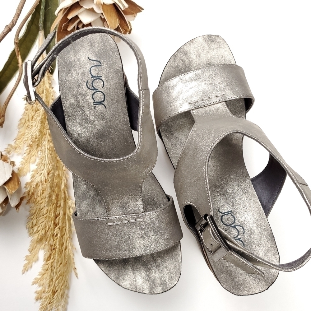 SUGAR Silver Platform Sports Wedge Sz 6m - Picture 5 of 11